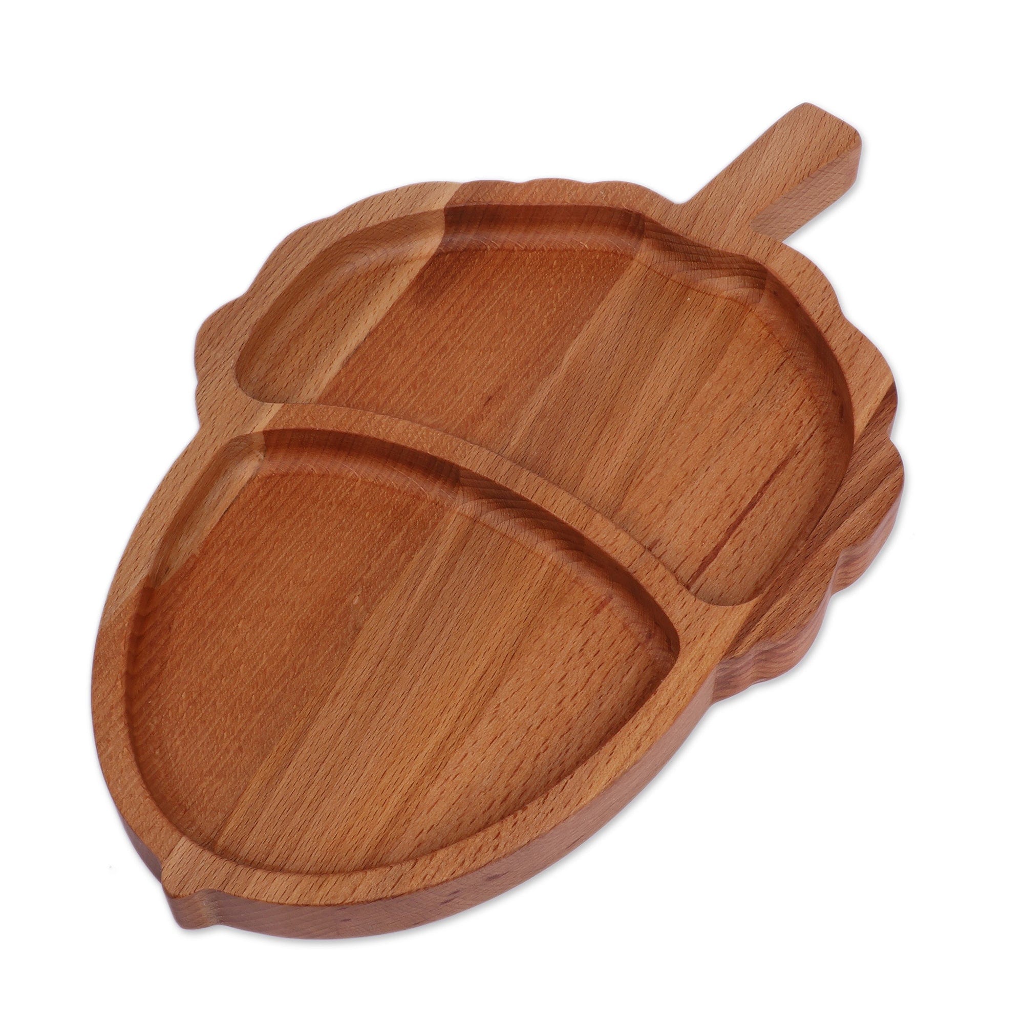 Polished Hand-Carved Acorn-Shaped Beech Wood Appetizer Plate - Acorn Feast