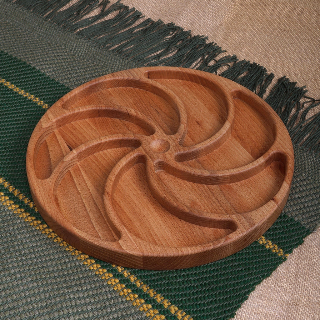 Armenian-Made Hand-Carved Round Beech Wood Appetizer Plate - Tasty Whirl