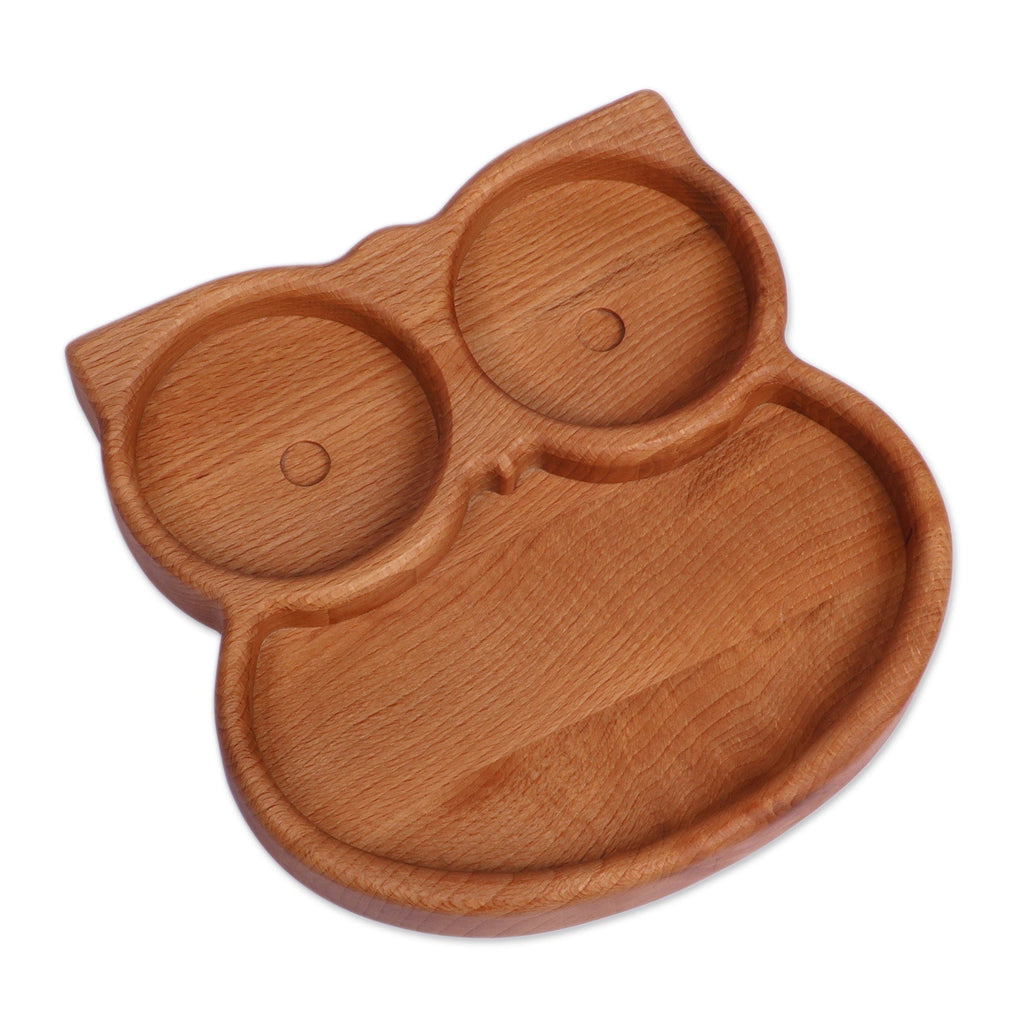 Polished Owl-Shaped Beech Wood Appetizer Plate from Armenia - Owl Ambrosia