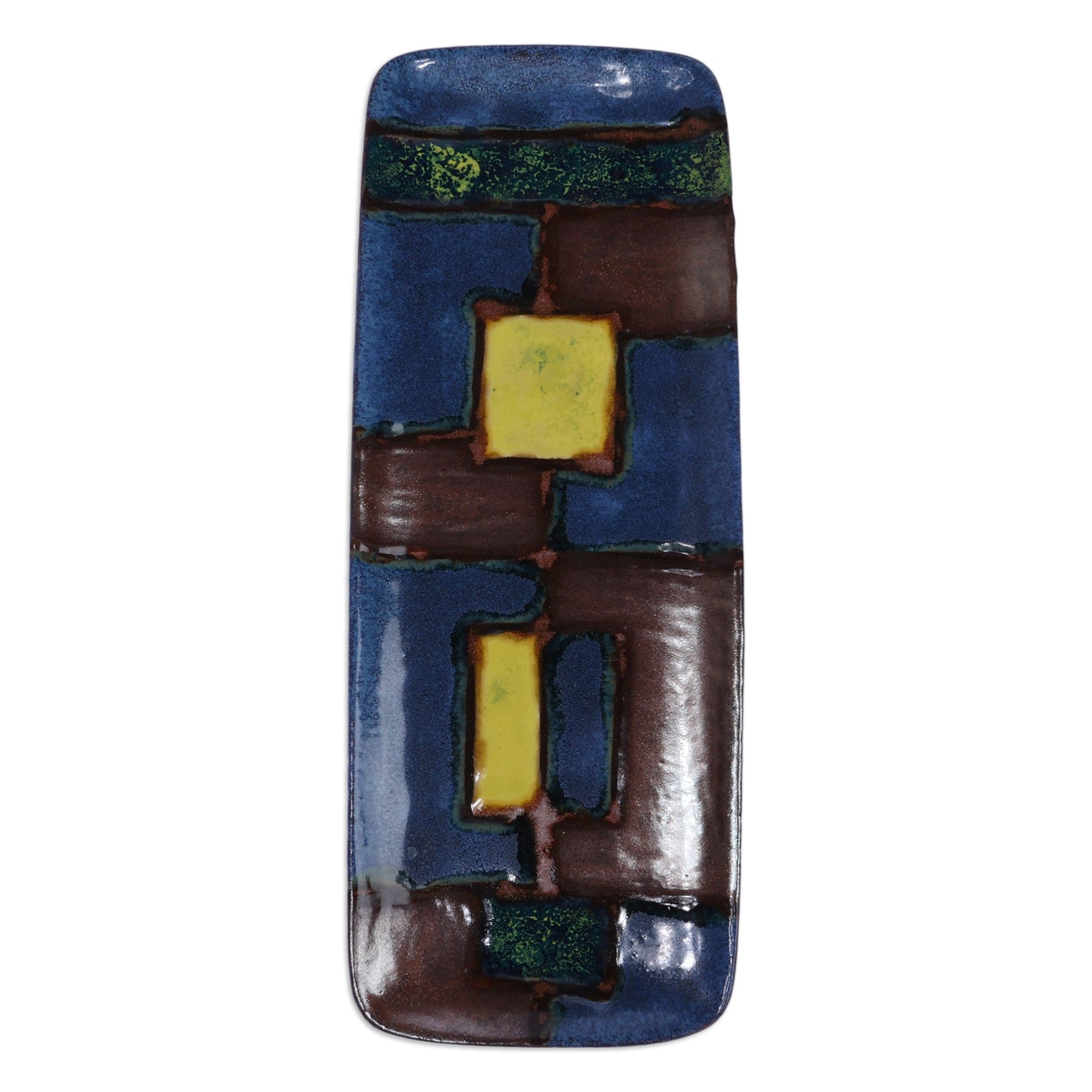 Mosaic-Themed Blue and Brown Rectangular Ceramic Platter - Mosaic Feast