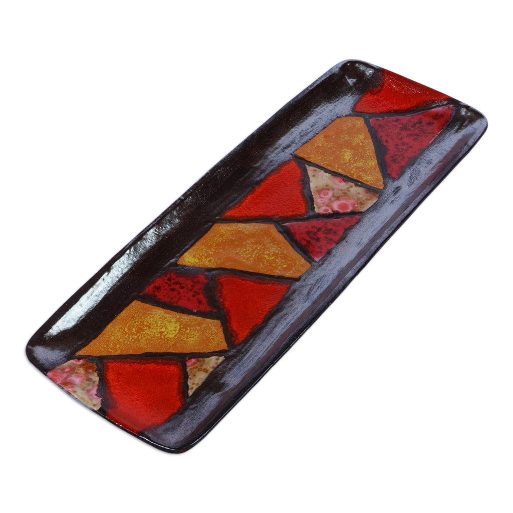 Warm-Toned Glazed Rectangular Ceramic Platter from Armenia - Sunrise Fragments