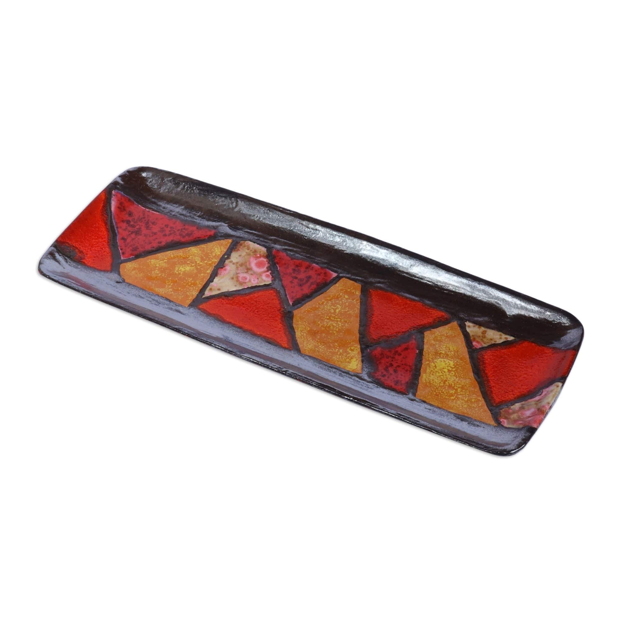 Warm-Toned Glazed Rectangular Ceramic Platter from Armenia - Sunrise Fragments