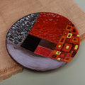Armenian-Made Warm-Toned Glazed Round Ceramic Serving Plate - Sunburst Mosaic